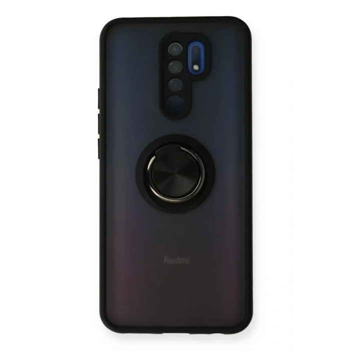 Xiaomi Redmi 9 Kılıf Montreal Yüzüklü Silikon Kapak - Siyah