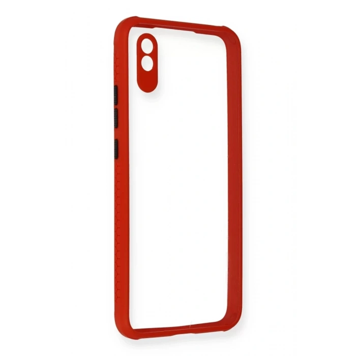 Xiaomi Redmi 9A Kılıf Miami Şeffaf Silikon - Kırmızı