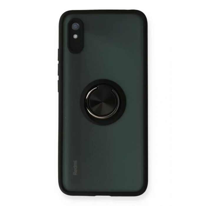 Xiaomi Redmi 9A Kılıf Montreal Yüzüklü Silikon Kapak - Siyah