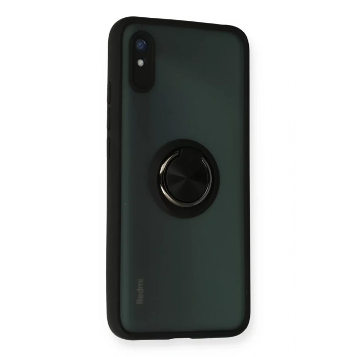 Xiaomi Redmi 9A Kılıf Montreal Yüzüklü Silikon Kapak - Siyah