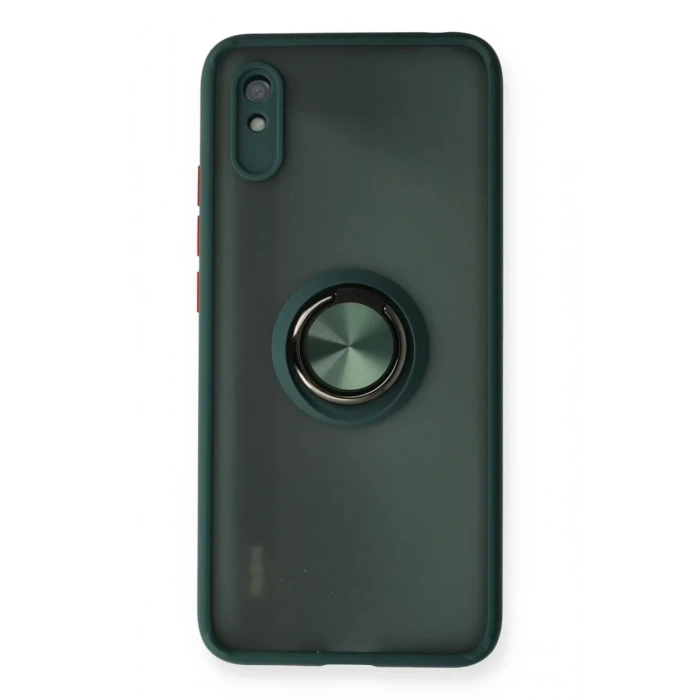 Xiaomi Redmi 9A Kılıf Montreal Yüzüklü Silikon Kapak - Yeşil