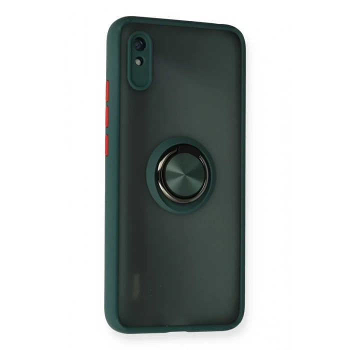 Xiaomi Redmi 9A Kılıf Montreal Yüzüklü Silikon Kapak - Yeşil