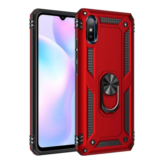 Xiaomi Redmi 9A Kılıf Sofya Yüzüklü Silikon Kapak - Kırmızı