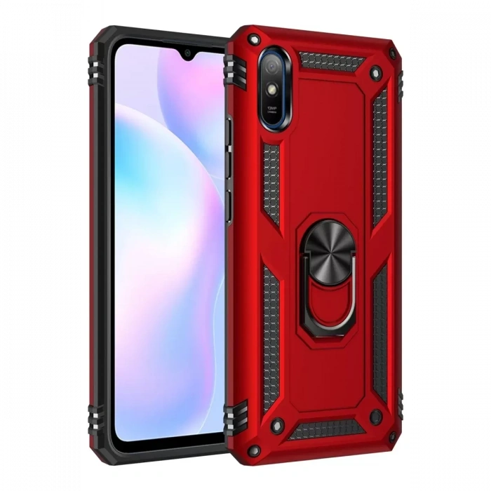 Xiaomi Redmi 9A Kılıf Sofya Yüzüklü Silikon Kapak - Kırmızı