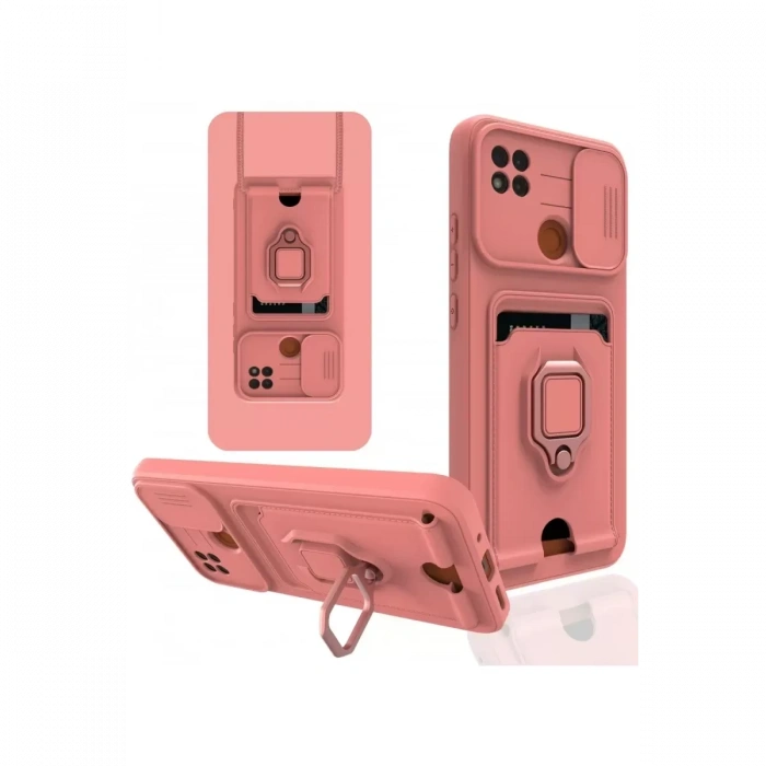Xiaomi Redmi 9C Kılıf Zuma Kartvizitli Yüzüklü Silikon - Pembe
