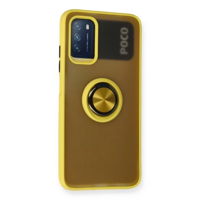 Xiaomi Redmi 9T Kılıf Montreal Yüzüklü Silikon Kapak - Sarı