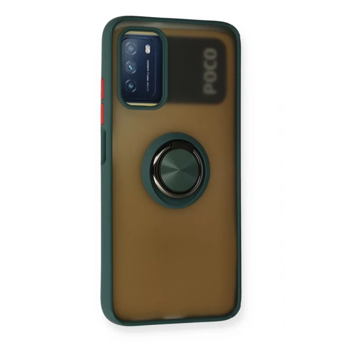 Xiaomi Redmi 9T Kılıf Montreal Yüzüklü Silikon Kapak - Yeşil