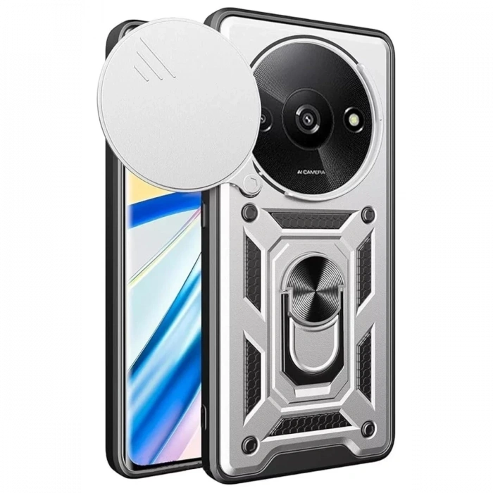 Xiaomi Redmi A3 4G Kılıf Pars Lens Yüzüklü Silikon - Gümüş