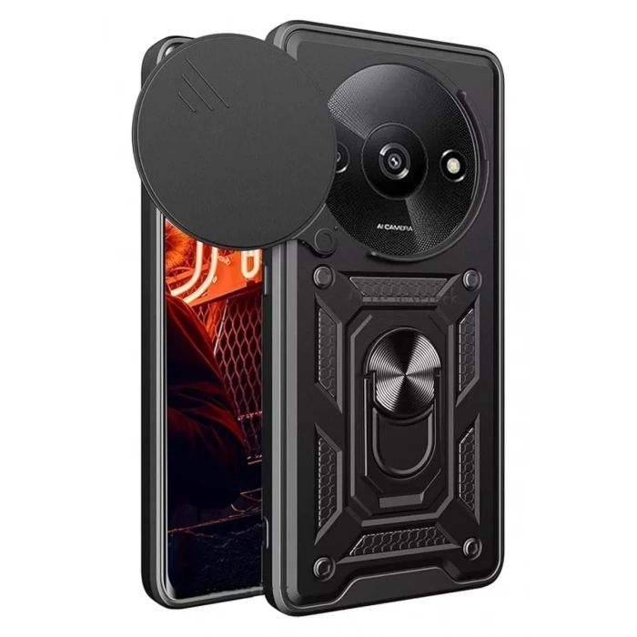 Xiaomi Redmi A3 4G Kılıf Pars Lens Yüzüklü Silikon - Siyah