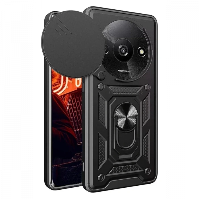 Xiaomi Redmi A3 4G Kılıf Pars Lens Yüzüklü Silikon - Siyah