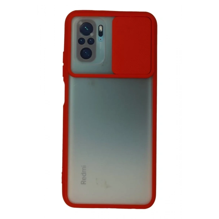 Xiaomi Redmi Note 10 Kılıf Palm Buzlu Kamera Sürgülü Silikon - Kırmızı