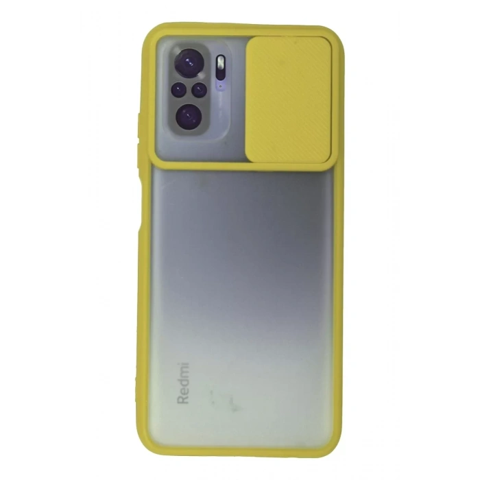 Xiaomi Redmi Note 10 Kılıf Palm Buzlu Kamera Sürgülü Silikon - Sarı