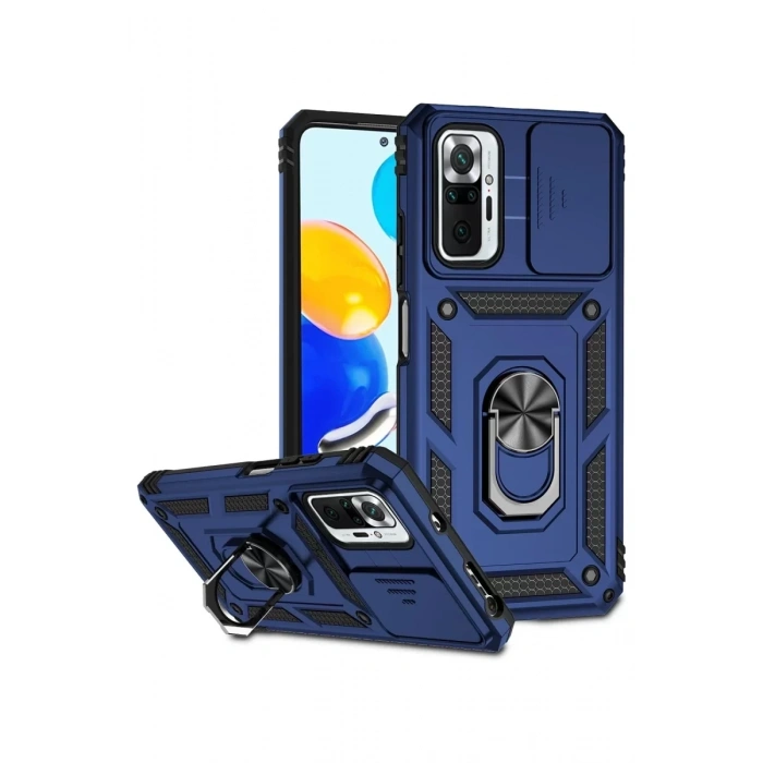Xiaomi Redmi Note 10 Pro Kılıf Pars Lens Yüzüklü Silikon - Lacivert