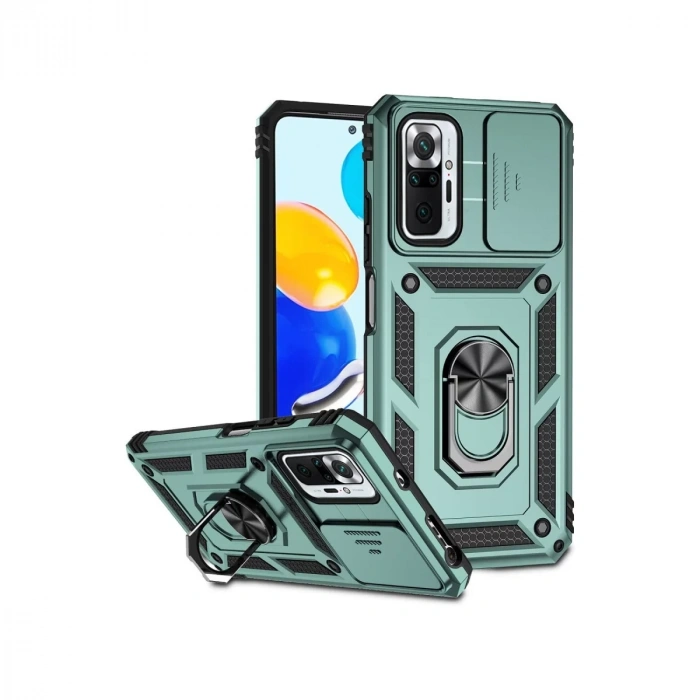 Xiaomi Redmi Note 10 Pro Kılıf Pars Lens Yüzüklü Silikon - Yeşil