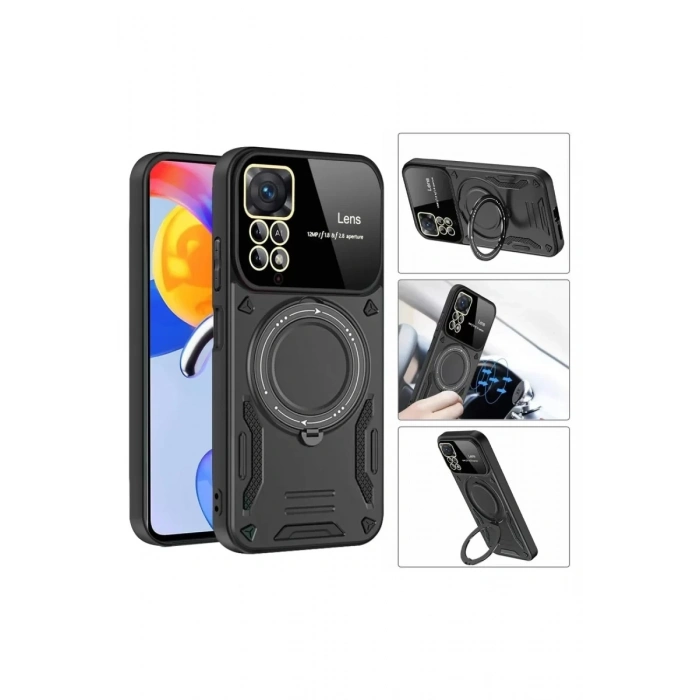 Xiaomi Redmi Note 11 Pro Kılıf Joy Lens Standlı Kapak - Koyu Yeşil