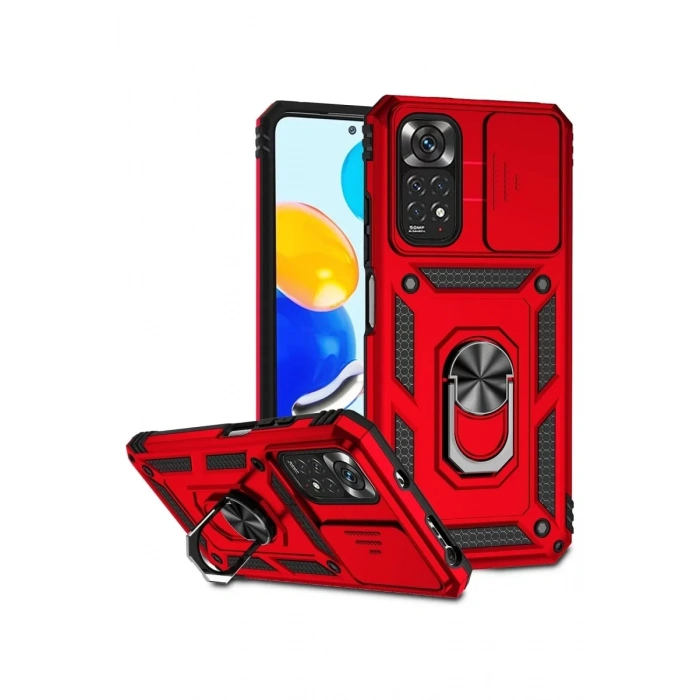 Xiaomi Redmi Note 11 Pro Kılıf Pars Lens Yüzüklü Silikon - Kırmızı