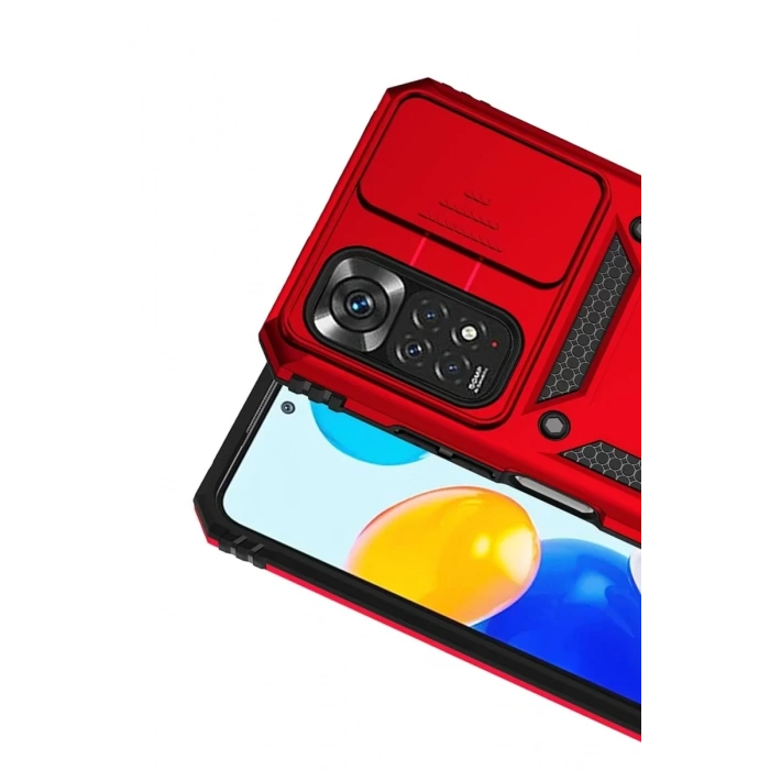 Xiaomi Redmi Note 11 Pro Kılıf Pars Lens Yüzüklü Silikon - Kırmızı