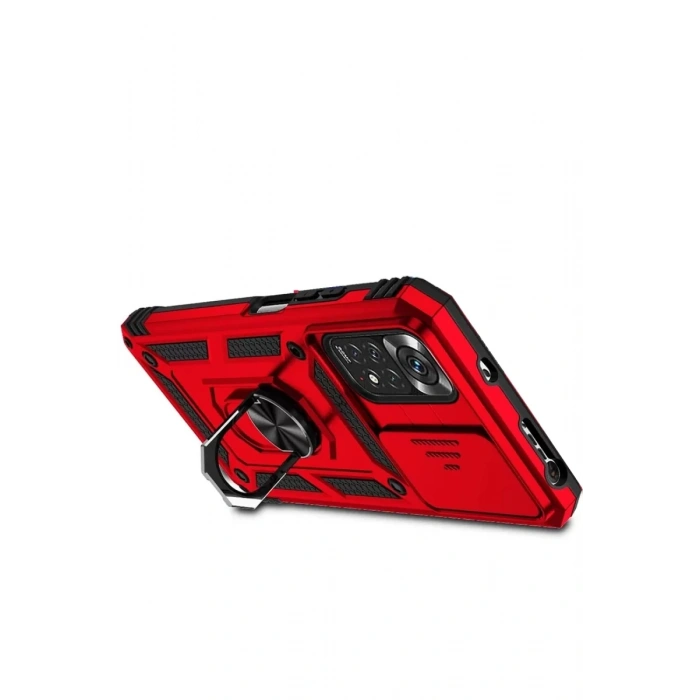 Xiaomi Redmi Note 11 Pro Kılıf Pars Lens Yüzüklü Silikon - Kırmızı