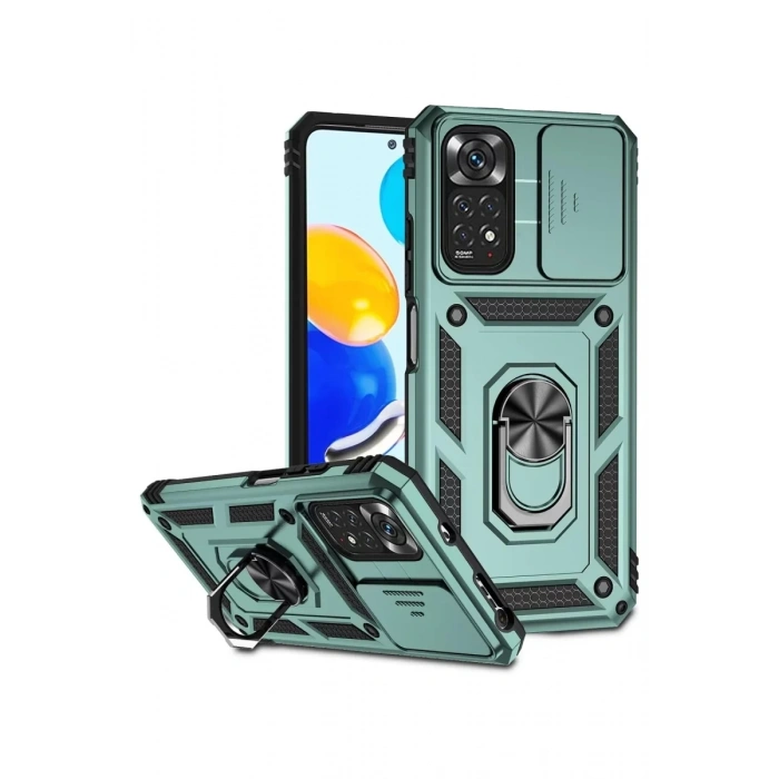 Xiaomi Redmi Note 11 Pro Kılıf Pars Lens Yüzüklü Silikon - Yeşil