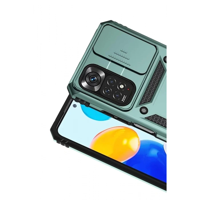 Xiaomi Redmi Note 11 Pro Kılıf Pars Lens Yüzüklü Silikon - Yeşil