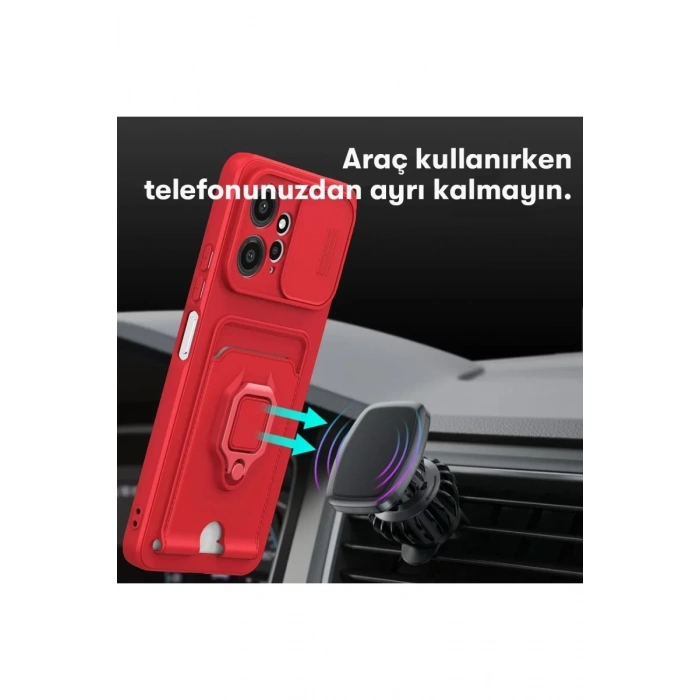 Xiaomi Redmi Note 12 4G Kılıf Zuma Kartvizitli Yüzüklü Silikon - Kırmızı