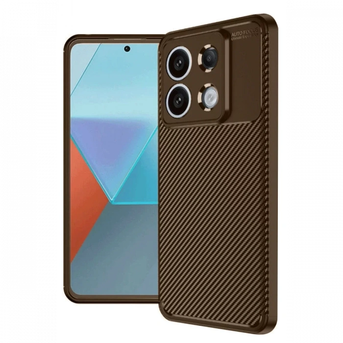 Xiaomi Redmi Note 13 Pro 4G Kılıf Auto Focus Karbon Kapak - Kahverengi