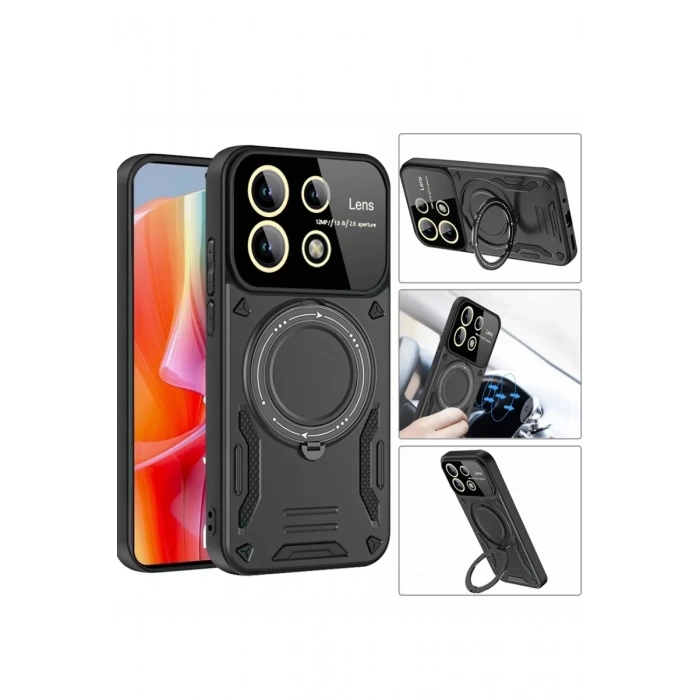 Xiaomi Redmi Note 13 Pro 4G Kılıf Joy Lens Standlı Kapak - Kırmızı