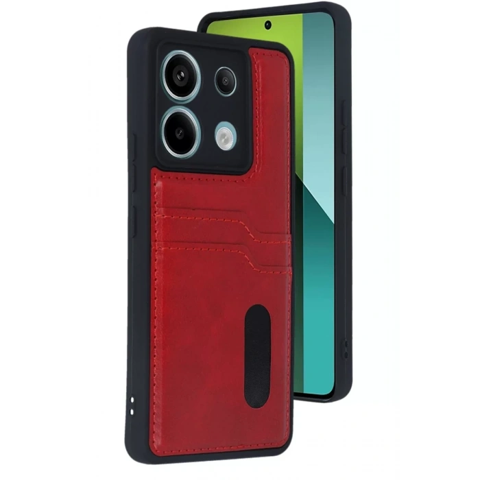Xiaomi Redmi Note 13 Pro 4G Kılıf Sara Kartvizitli Deri Kılıf - Kırmızı