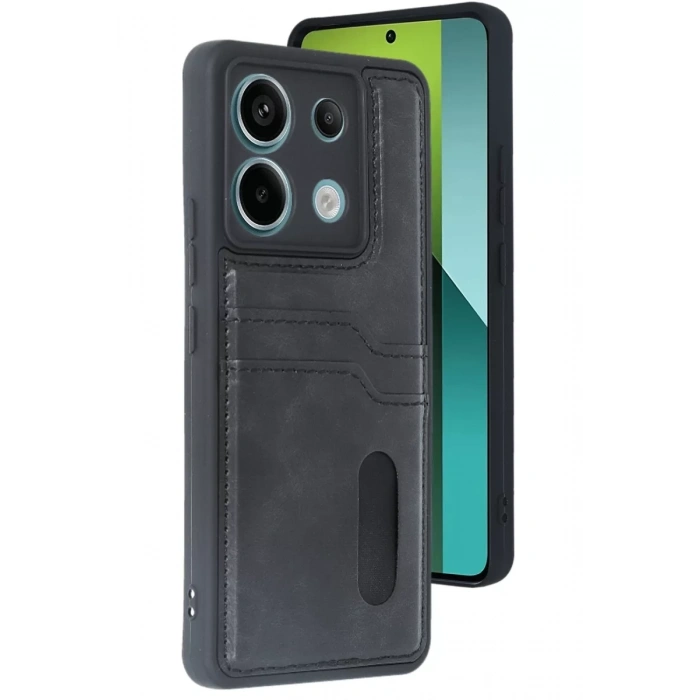 Xiaomi Redmi Note 13 Pro 4G Kılıf Sara Kartvizitli Deri Kılıf - Siyah