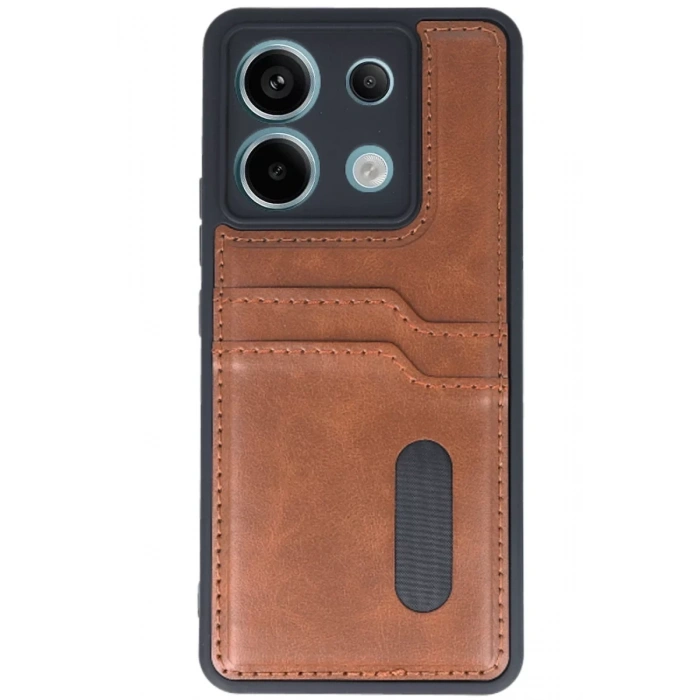 Xiaomi Redmi Note 13 Pro 4G Kılıf Sara Kartvizitli Deri Kılıf - Taba