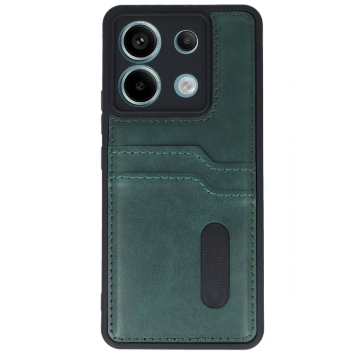 Xiaomi Redmi Note 13 Pro 5G Kılıf Sara Kartvizitli Deri Kılıf - Koyu Yeşil