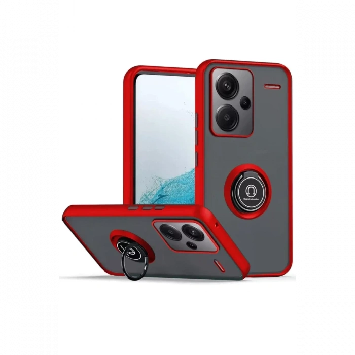 Xiaomi Redmi Note 13 Pro Plus Kılıf Montreal Yüzüklü Silikon Kapak - Kırmızı