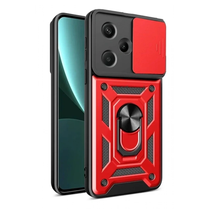 Xiaomi Redmi Note 13 Pro Plus Kılıf Pars Lens Yüzüklü Silikon - Kırmızı