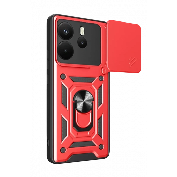 Xiaomi Redmi Note 14 4G Pars Lens Yüzüklü Silikon - Kırmızı