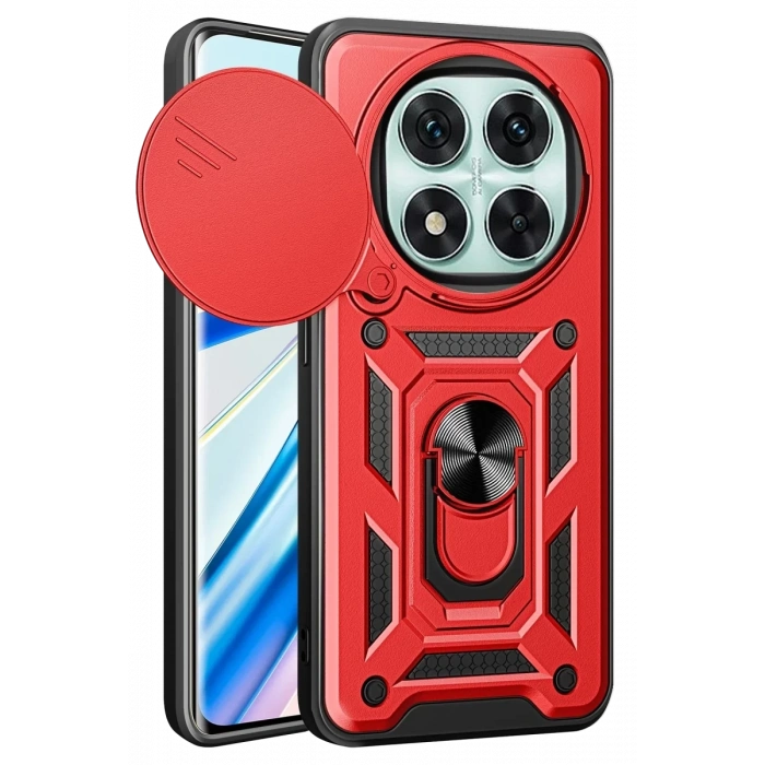 Xiaomi Redmi Note 14 Pro 5G Kılıf Pars Lens Yüzüklü Silikon - Kırmızı
