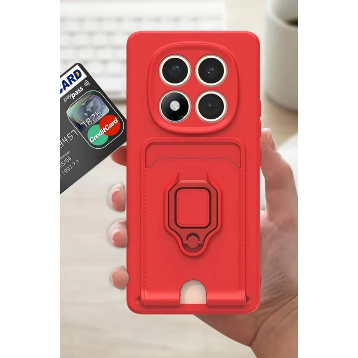 Xiaomi Redmi Note 14 Pro Plus Kılıf Zuma Kartvizitli Yüzüklü Silikon - Kırmızı