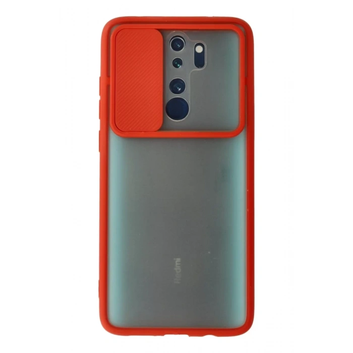 Xiaomi Redmi Note 8 Pro Kılıf Palm Buzlu Kamera Sürgülü Silikon - Kırmızı