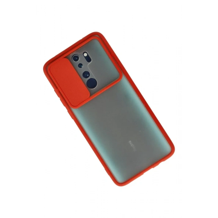 Xiaomi Redmi Note 8 Pro Kılıf Palm Buzlu Kamera Sürgülü Silikon - Kırmızı