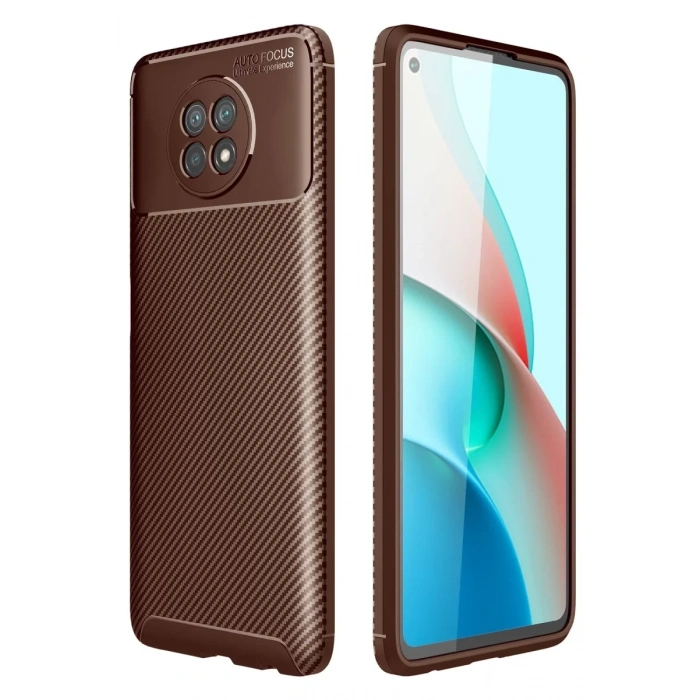 Xiaomi Redmi Note 9 5G Kılıf Auto Focus Karbon Kapak - Kahverengi