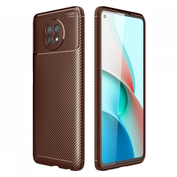 Xiaomi Redmi Note 9 5G Kılıf Auto Focus Karbon Kapak - Kahverengi