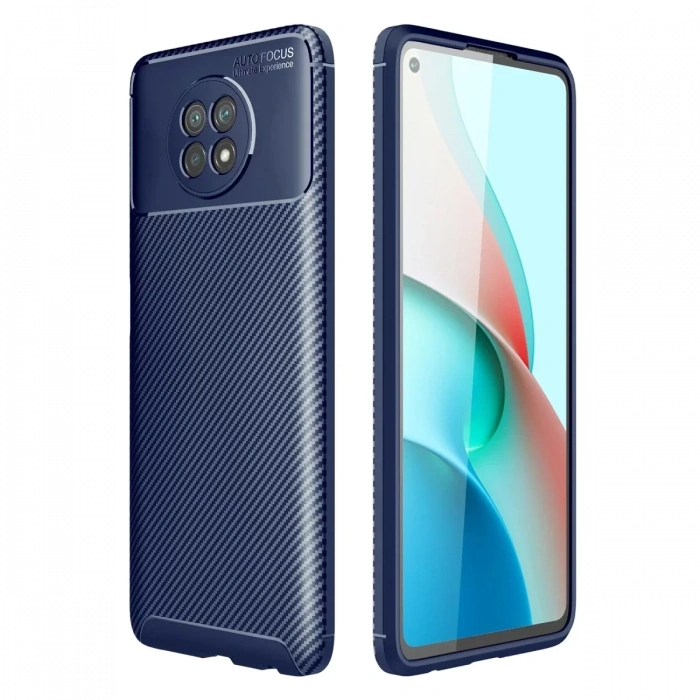 Xiaomi Redmi Note 9 5G Kılıf Auto Focus Karbon Kapak - Lacivert