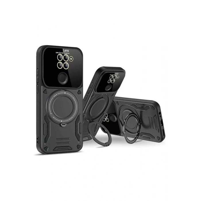 Xiaomi Redmi Note 9 Joy Lens Standlı Kapak - Siyah