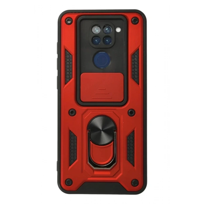 Xiaomi Redmi Note 9 Kılıf Pars Lens Yüzüklü Silikon - Kırmızı