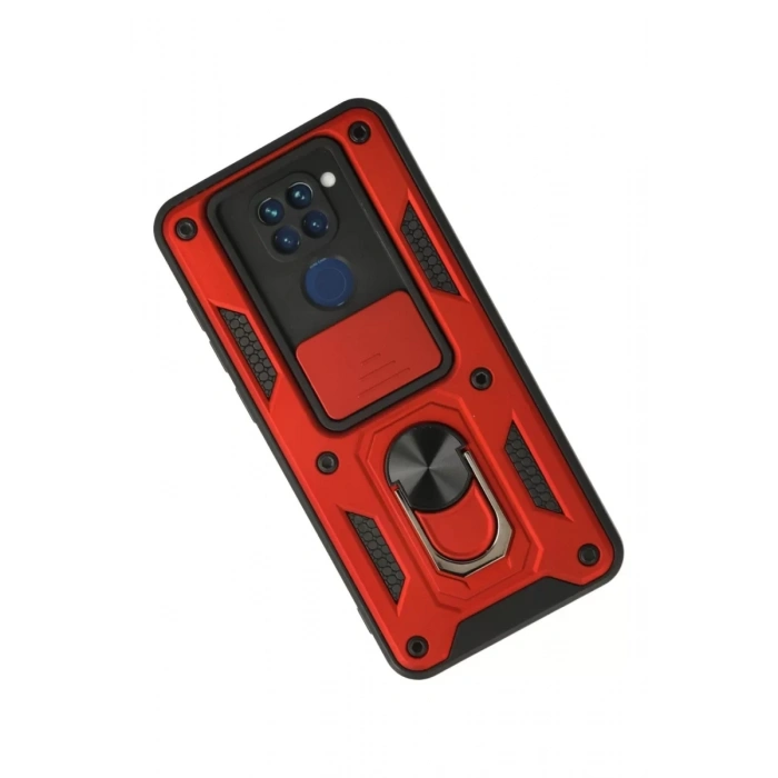Xiaomi Redmi Note 9 Kılıf Pars Lens Yüzüklü Silikon - Kırmızı
