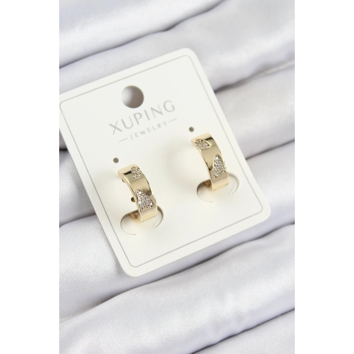 Xuping Zirkon Taşlı Desenli Halka Model Gold Renk Kadın Küpe