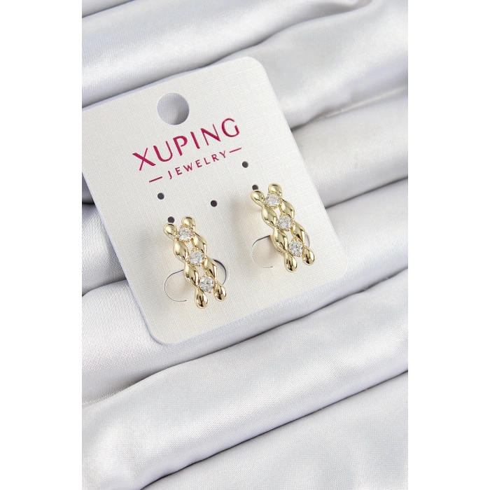 Xuping Zirkon Taşlı Sıralı Damla Model Gold Renk Kadın Küpe