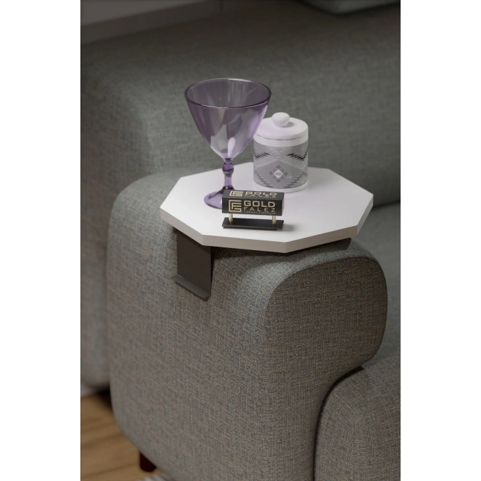 Yan Sehpa Ayarlanabilir Tepsi Dekoratif Modern Tepsi SEKİZGEN Beyaz