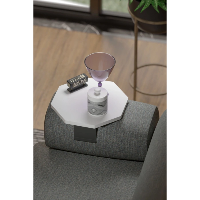 Yan Sehpa Ayarlanabilir Tepsi Dekoratif Modern Tepsi SEKİZGEN Beyaz