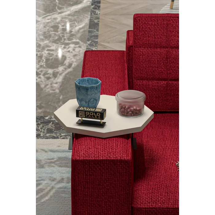 Yan Sehpa Ayarlanabilir Tepsi Dekoratif Modern Tepsi SEKİZGEN Krem