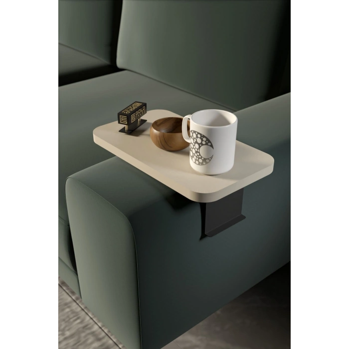 Yan Sehpa Ayarlanabilir Tepsi DİKDÖRTGEN Dekoratif Modern Yatay Dikey Koltuk Sehpası KREM